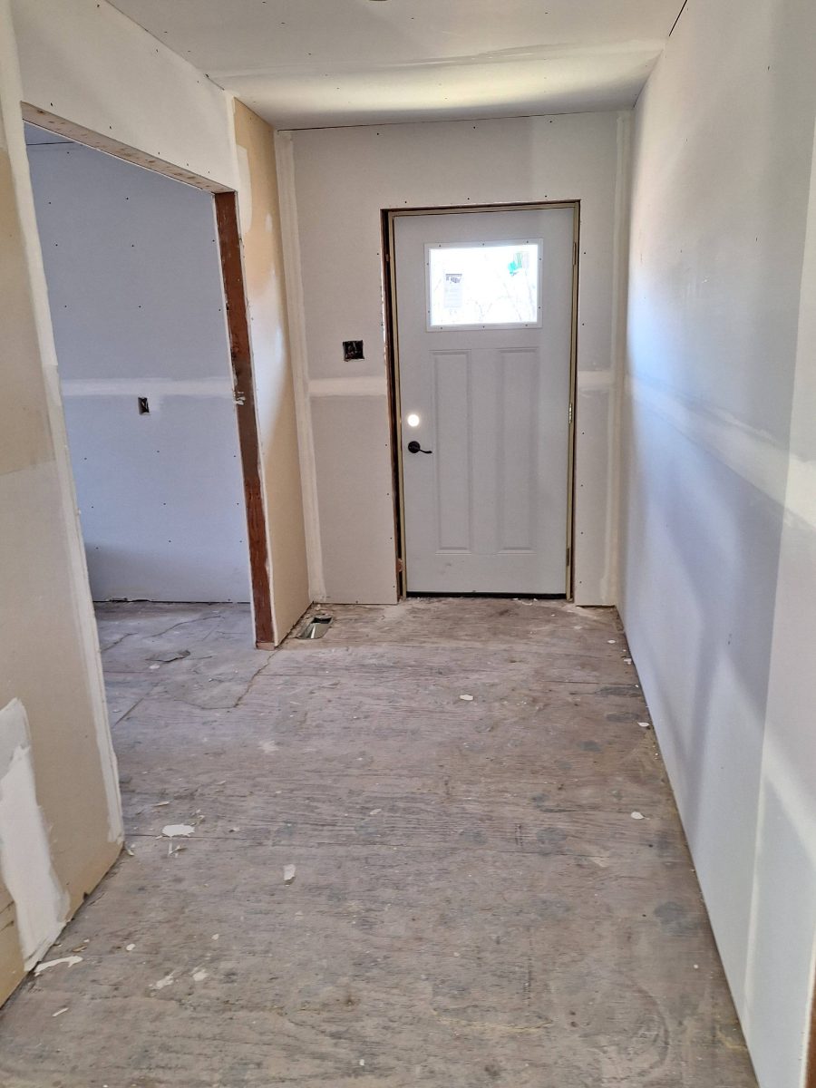 Ceiling and wall drywall finish work in progress